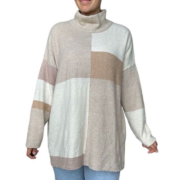 Soft Surroundings Oatmeal Beige Pullover Tunic Sweater Size Large Fall Colorbloc - Picture 1 of 9